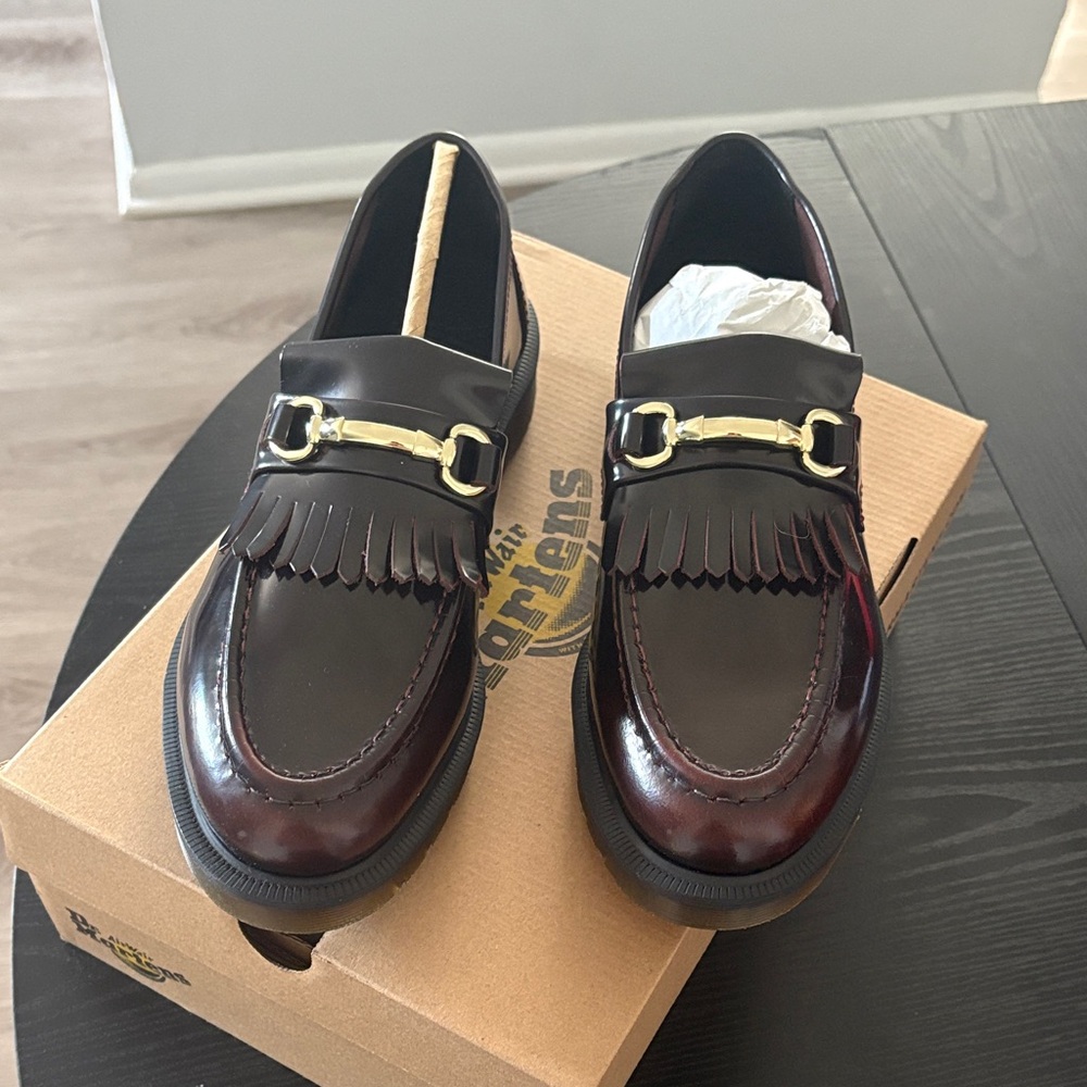 Dr. Martens Dark Brown Loafers with Gold Buckle